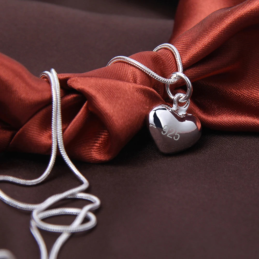 Hemasa  925 Sterling Silver  Small Heart Pendant Necklace  For Women