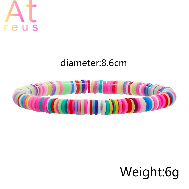 Hemasa 9Pcs Multi colour polymer clay Flat Beads Bracelet for Women