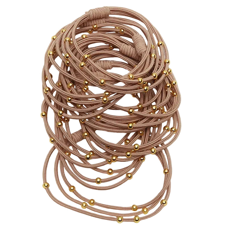 Tejesa 10PCS Korean Women Elastic Hair Rubber Bands  for Girs /Golden Plated Beads Hair Scruchies Hair Tie/Holder