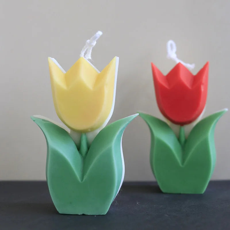 3D Cartoon Tulip Flower Silicone Candle Mold for DIY Handmade Aromatherapy Candle Plaster Ornaments Handicrafts Soap Mould tool