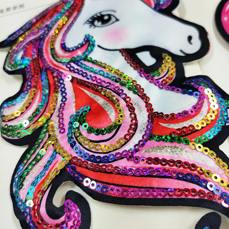 Unicorn Patch Sequins Patches On Clothes Sew on Patches For Clothing Stickers Cartoon Unicorn Patches Fusible Patch For Clothes