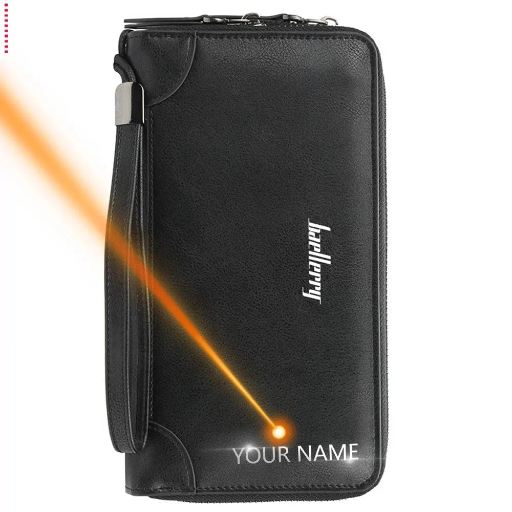 Name Engraving Baellerry Men's Long Purse Men Wallets Men Clutch Wallets Business Large Capacity High Quality Brand Male Purse