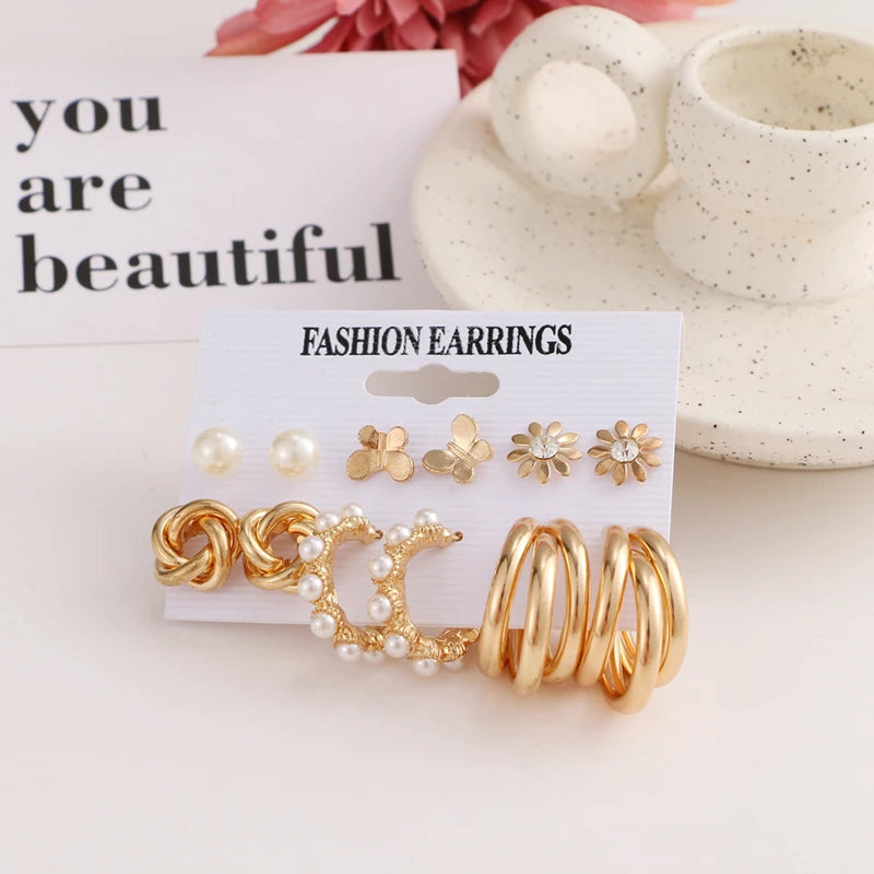 Hemasa Set of  Earrings For Women Crystal Pearl Stud Earrings Set Hanging Earrings 2021 Trend Jewelry Gift