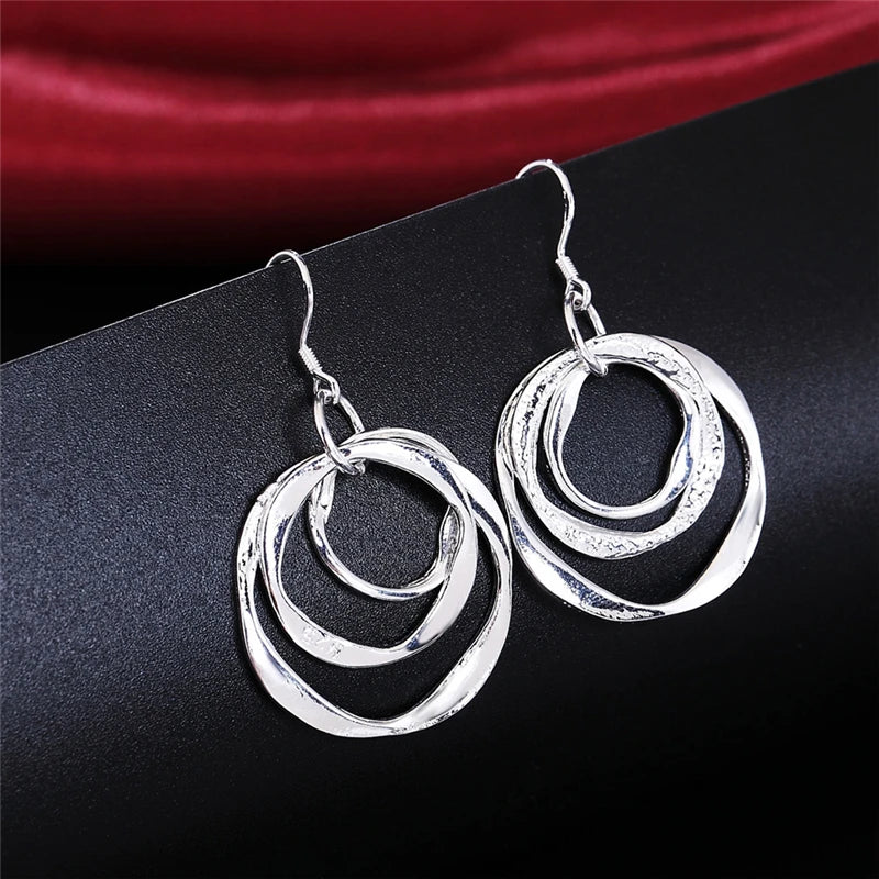 Hemasa 925 Sterling Silver Three Circle Drop Earring For Women