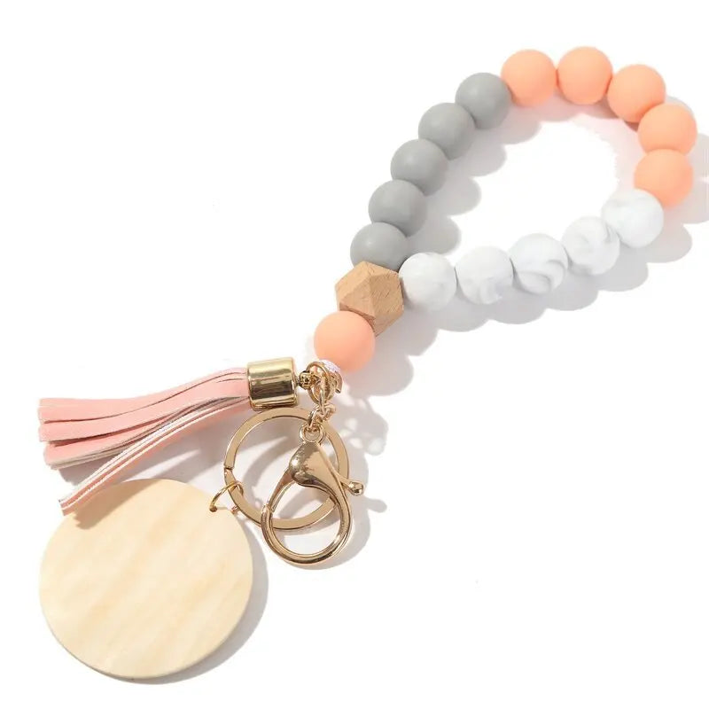 Silicone Keychain with Safe Card Picker Rainbow Color Silicone Beads Women Keyrings Barcelet Fashion Keychains For Keys Bag Car