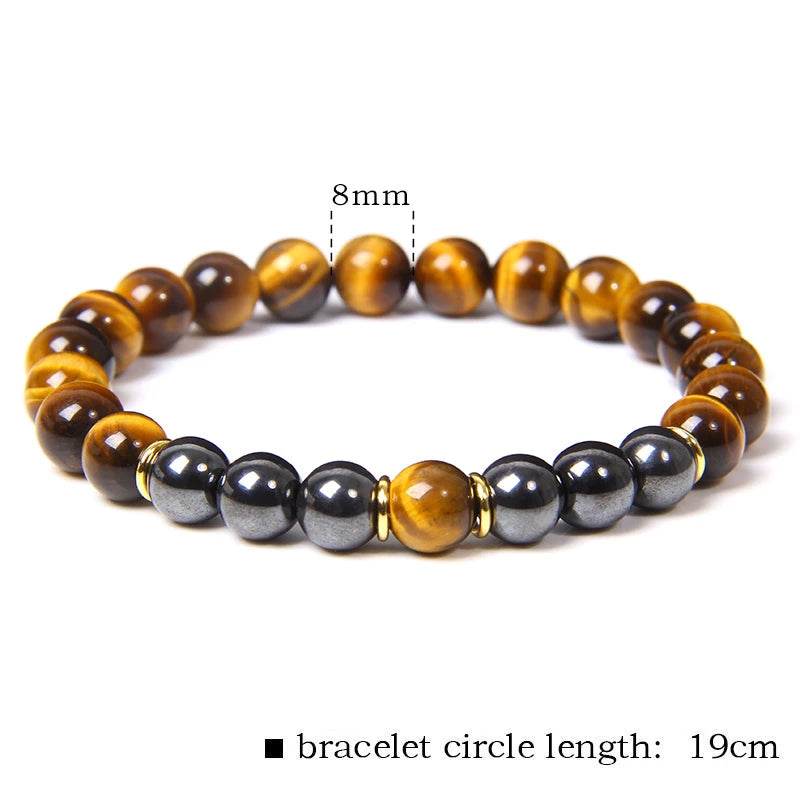 Natural Polished Blue Tiger Eye Stone Bracelets For Women Men Fashion Classic Elastic Hematite Bracelets Femme Bangle  Jewelry