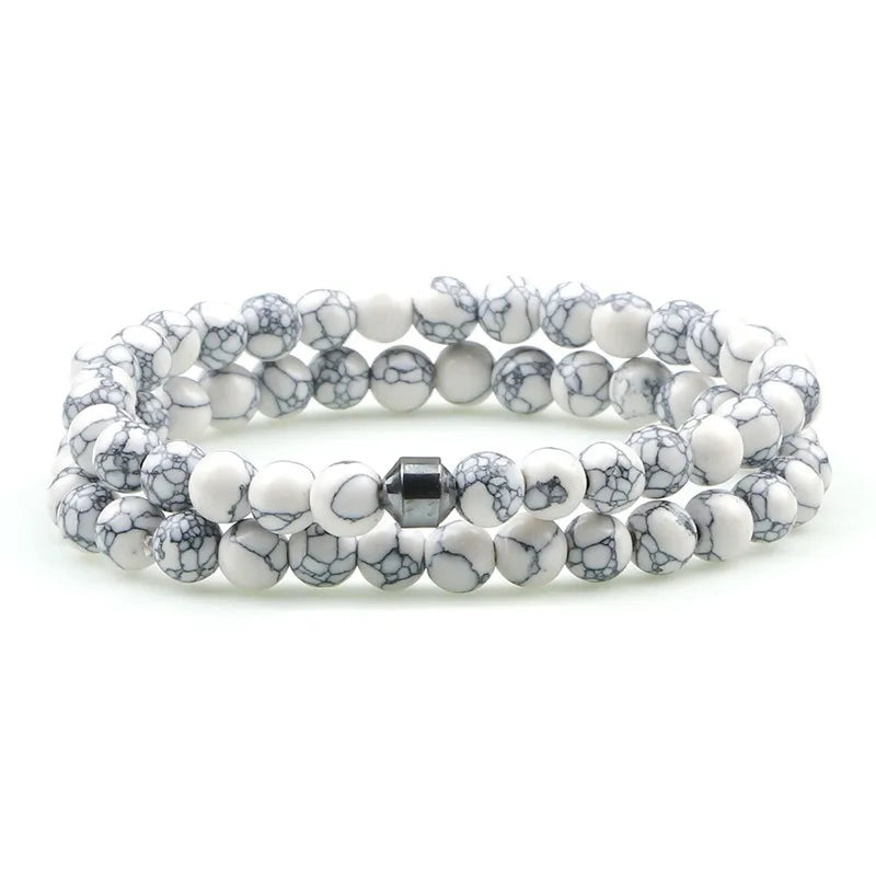 Hemasa  6mm Natural Black Matte Blue Beaded Stone Bracelets