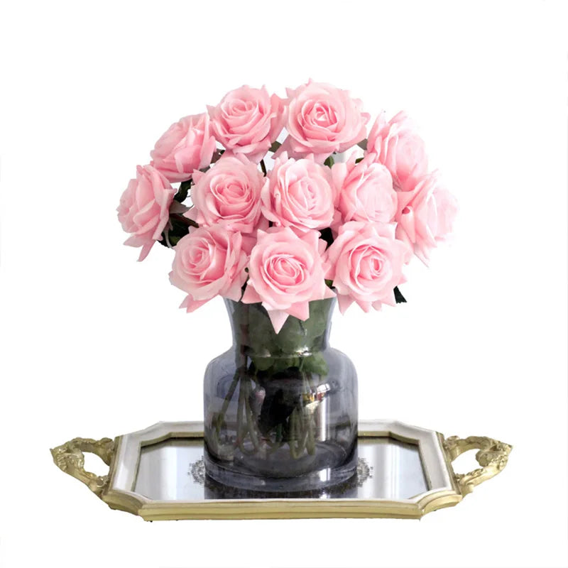 15Pcs/lot High Quality Artificial Flowers Decor Rose Latex Flower Home Decoration Real Touch Rose Wedding Bridal Bouquet Flower