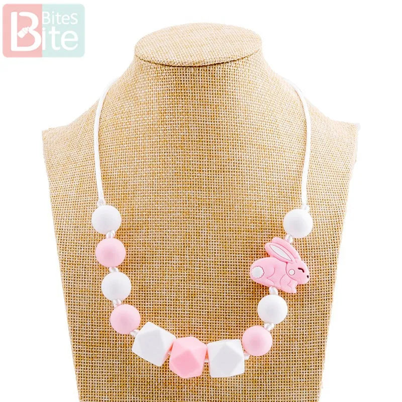 Bite Bites 1pcs Baby Teething Necklace Food Grade Silicone Beads Long Chain Baby Goods Silicone Bead Nurse Gift For Baby Teether