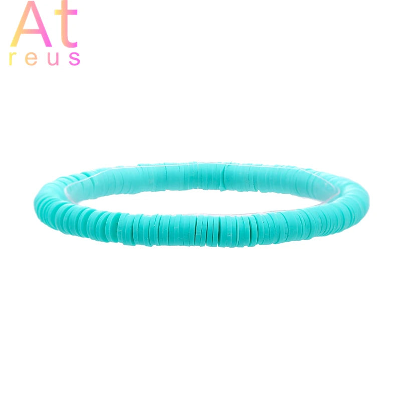 Hemasa 9Pcs Multi colour polymer clay Flat Beads Bracelet for Women
