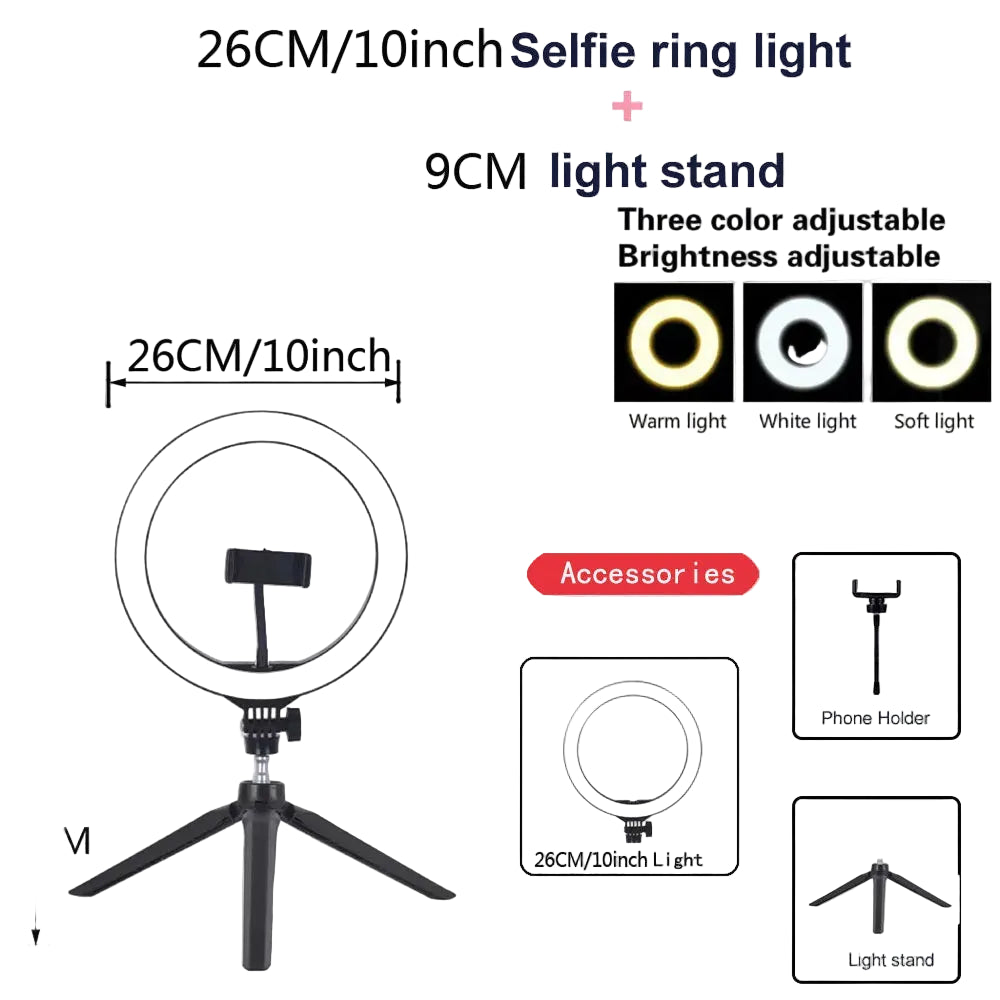 Tejesa 26 33CM Video Lights Dimmable Light Selfie LED Ring Light USB Ring Lighting Lamp With Tripod Stand To Make Youtube Ringlight
