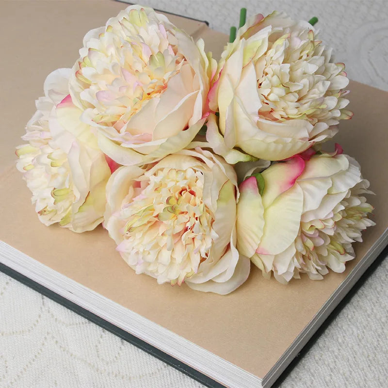 Tejesa 5 Big Heads 11cm Diameter Rose Pink Peony Artificial Flowers Bouquet Fake Flower for Home Bride Wedding Decoration Marriage Decor