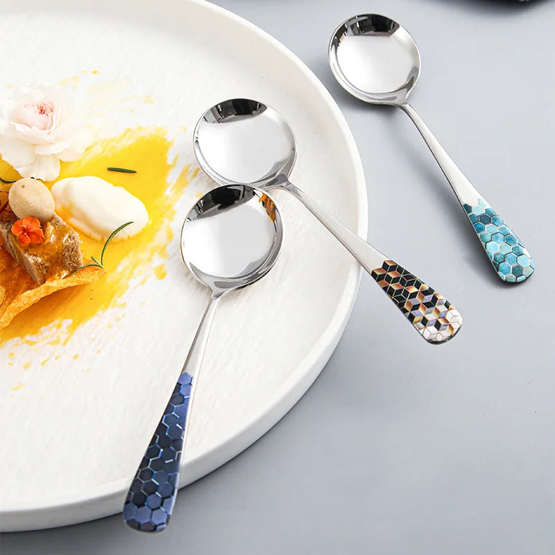 Hemasa Stainless Steel  Silver Coffee Ice Cream  Teaspoons  Dinner Tableware Round Head Dessert Spoons