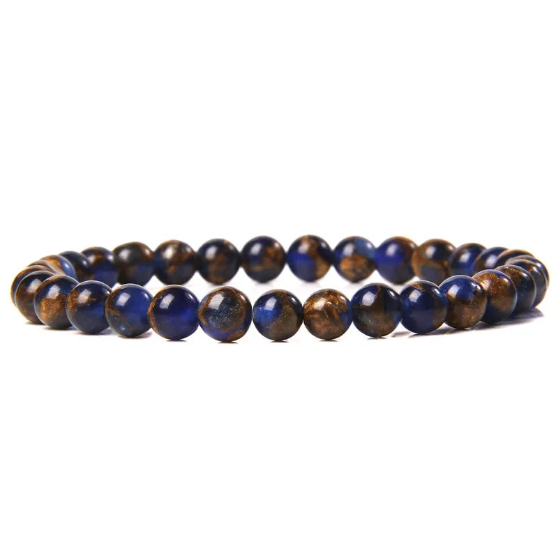 Hemasa  6mm Natural Stone Beads Bracelet/ Blue Tiger Eye/ lapis lazuli Beads Stretchable  Bracelet