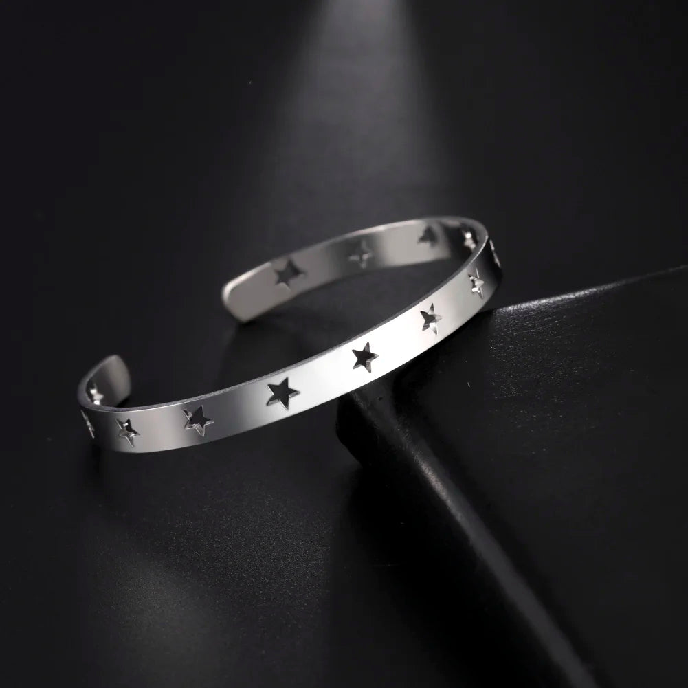 Skyrim Fashion Hollow Star Adjustable Bangles for Women Stainless Steel Cuff Bracelet Party Wedding Jewelry Gifts Wholesale