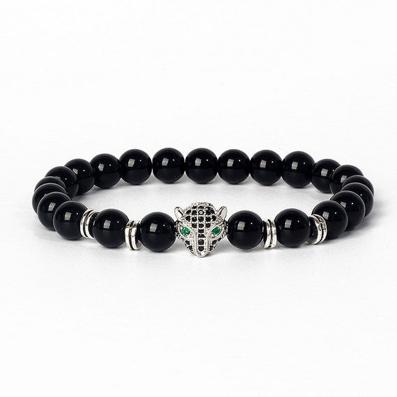 8mm frosted stone  zircon leopard head volcanic stone synthetic turquoise weathering agate beaded bracelet c46