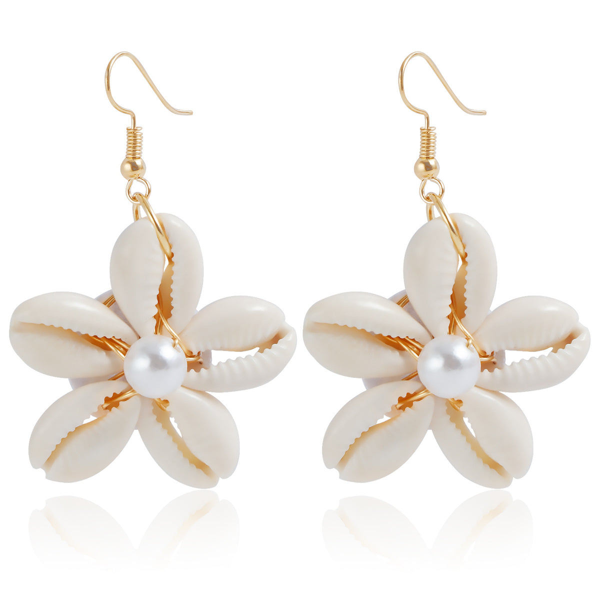 Cross-border Summer Southeast Asia Hand-woven Shell Flower Pendant Earrings Personalized Ancient Town Style Beach Earrings for Women