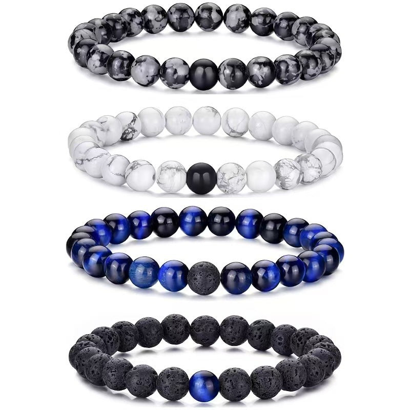New European and American Trendy Jewelry: Gravel Bead Bracelet, Pink Crystal, Tiger Eye, Agate Stone Combination Set, Elastic Bracelet