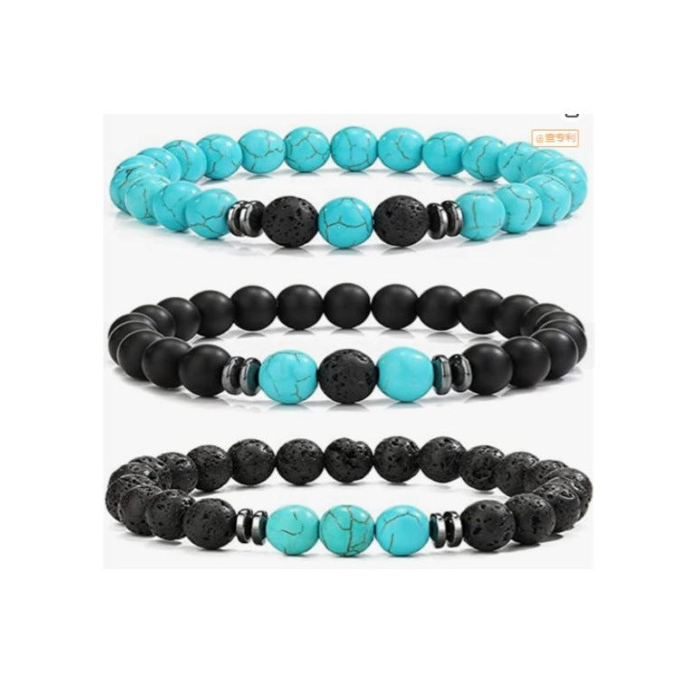 Popular Amazon European and American Men's Fashion Set, Stylish Tiger Eye Volcanic Stone Bracelet, White Pine Snowflake Bracelet, Versatile Accessories