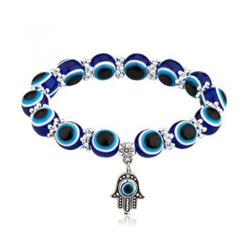 Amazon's Hottest Devil's Eye Fatima Palm Crystal Bracelet Blue Eyes Elastic Beaded Bracelet in Stock