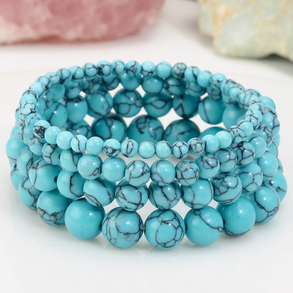 European and American Hot-Selling Handmade Natural Stone Beaded Bracelets for Men and Women, Tourmaline Pink Crystal Elastic Bracelets, Cross-Border Jewelry