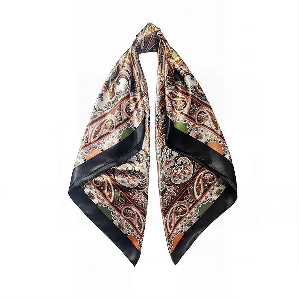 90cm Paisley Silk Scarf for Women, Trendy and Versatile, European and American Style, Imitation Silk Paisley Headscarf Wholesale