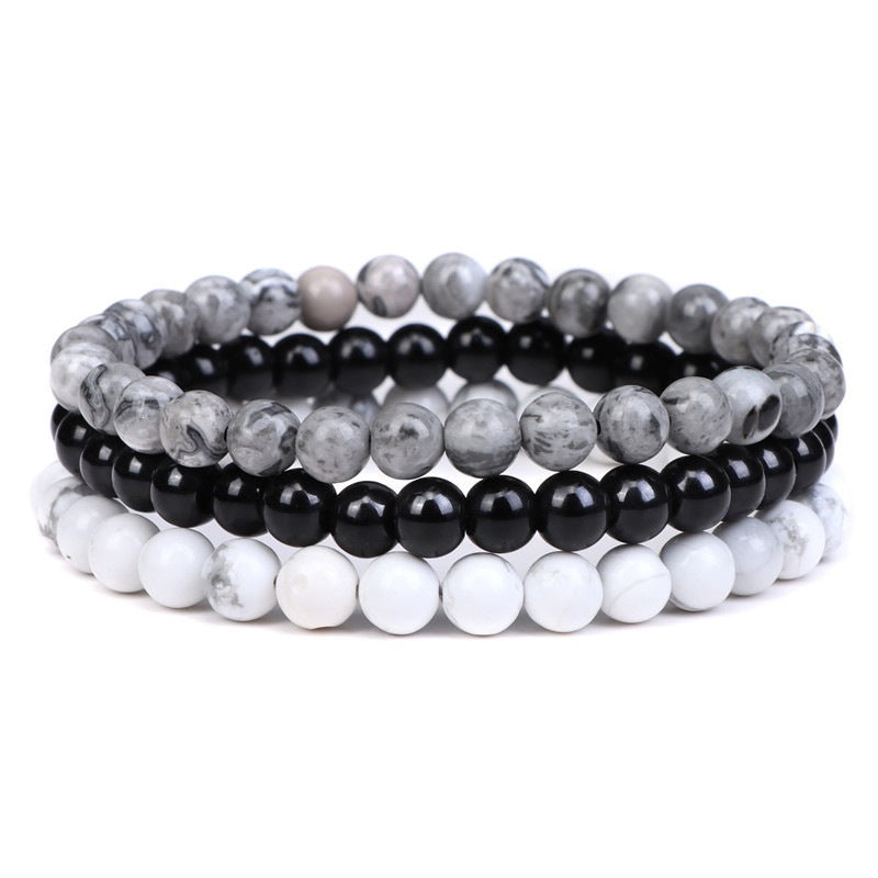 New European and American Trendy Jewelry: Gravel Bead Bracelet, Pink Crystal, Tiger Eye, Agate Stone Combination Set, Elastic Bracelet