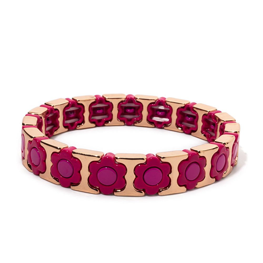 European and American enamel adjustable elastic bracelet for women, summer niche high-end enamel floral bracelet vintage