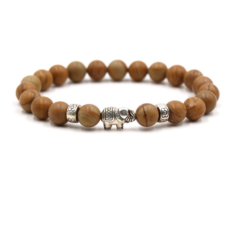 Natural Stone Animal Bracelet for Teenagers, Volcanic Stone, Tiger Eye Stone, White Turquoise, Green Turquoise, Black Frosted Stone, Gold Sand Bracelet