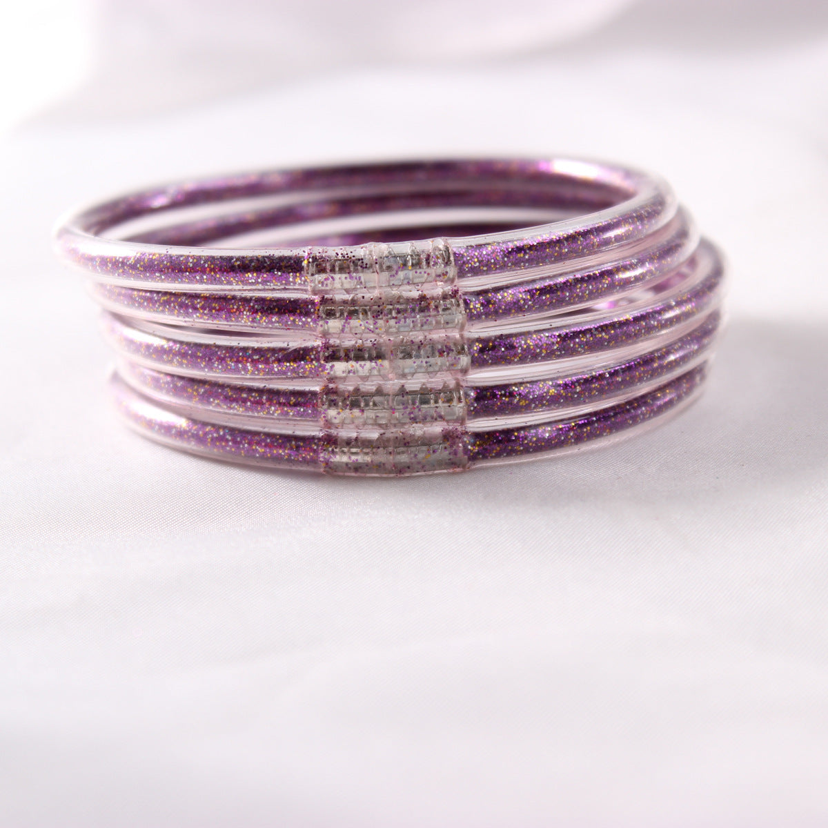 5-Layer Transparent Silicone Tube Pvc Gold Powder Bracelet with Silver Stopper Style Jelly Bangle Women's Bracelet Mixed Batch