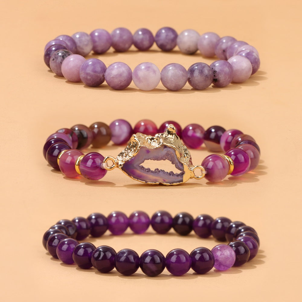 Crystal Cluster Stone Beads Three-Piece Bracelet for Women European and American Cross-Border New Bestie Gift Bracelet Workplace Style