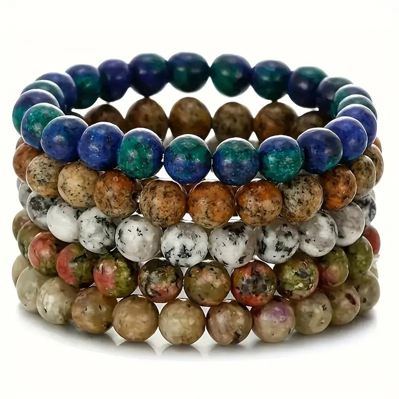 Shopee Amazon Cross-Border Popular 5-Piece Beaded Bracelet European and American Best-Selling Natural Stone Bracelet Ready for Sale