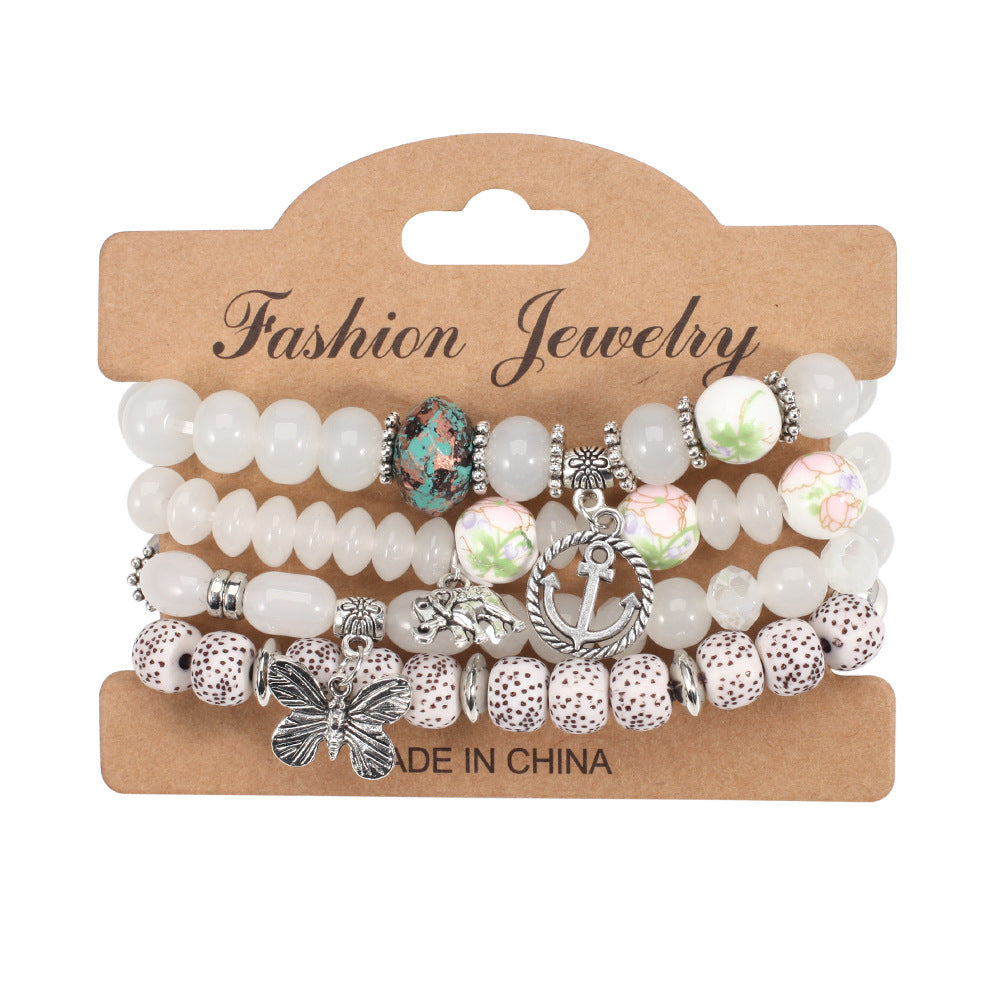 Bohemian Butterfly Ship Anchor Elephant Pendant Multi-layer Bracelet