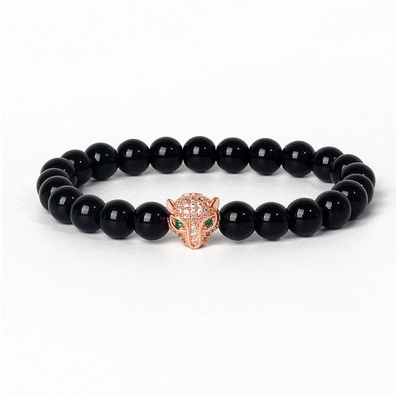 8mm frosted stone  zircon leopard head volcanic stone synthetic turquoise weathering agate beaded bracelet c46