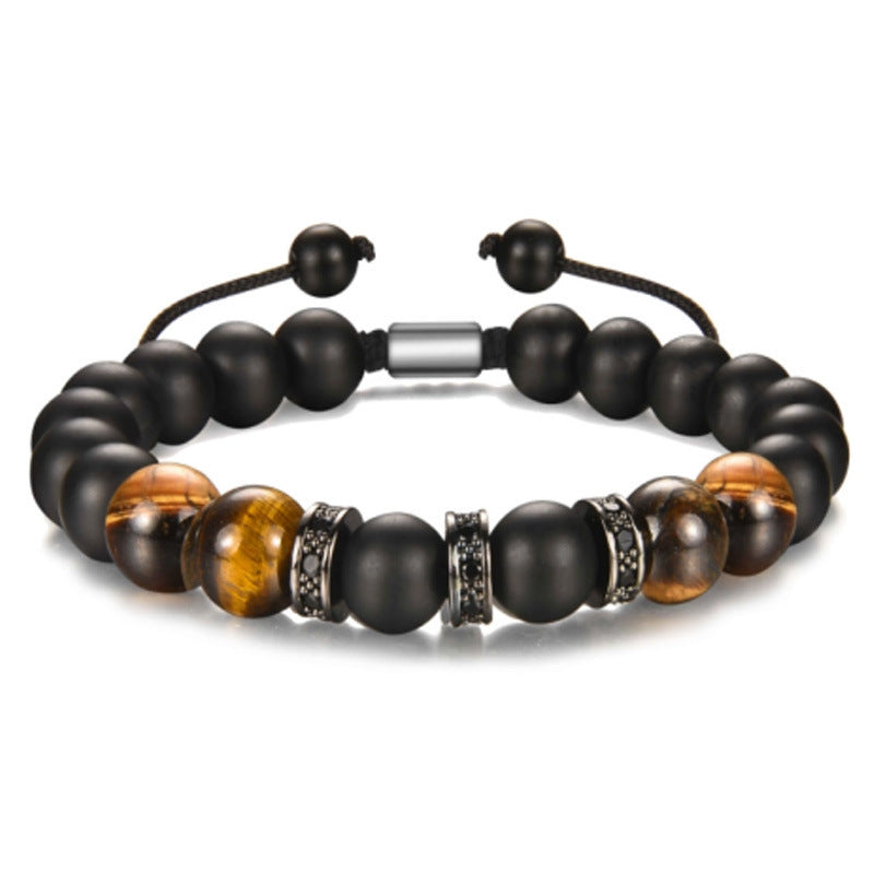 Popular Amazon European and American Men's Fashion Set, Stylish Tiger Eye Volcanic Stone Bracelet, White Pine Snowflake Bracelet, Versatile Accessories