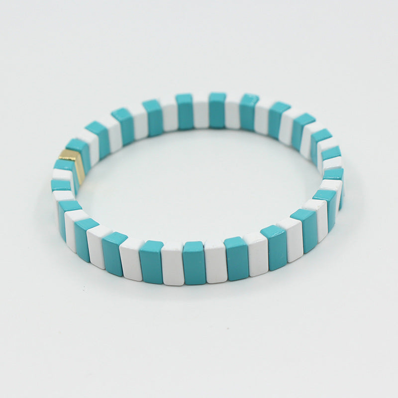 European and American ins Fashion Enamel Bracelet Bohemian Macaron Color-block Paint Stretch Bracelet for Men and Women