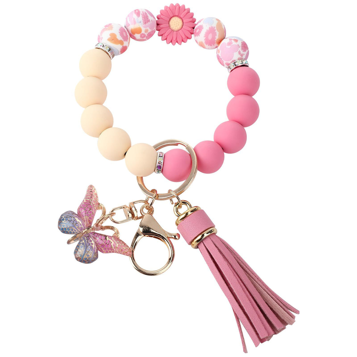 Cute  Daisy Silicone Beads and Butterfly Pendant Suitable for Women's Car Keychains