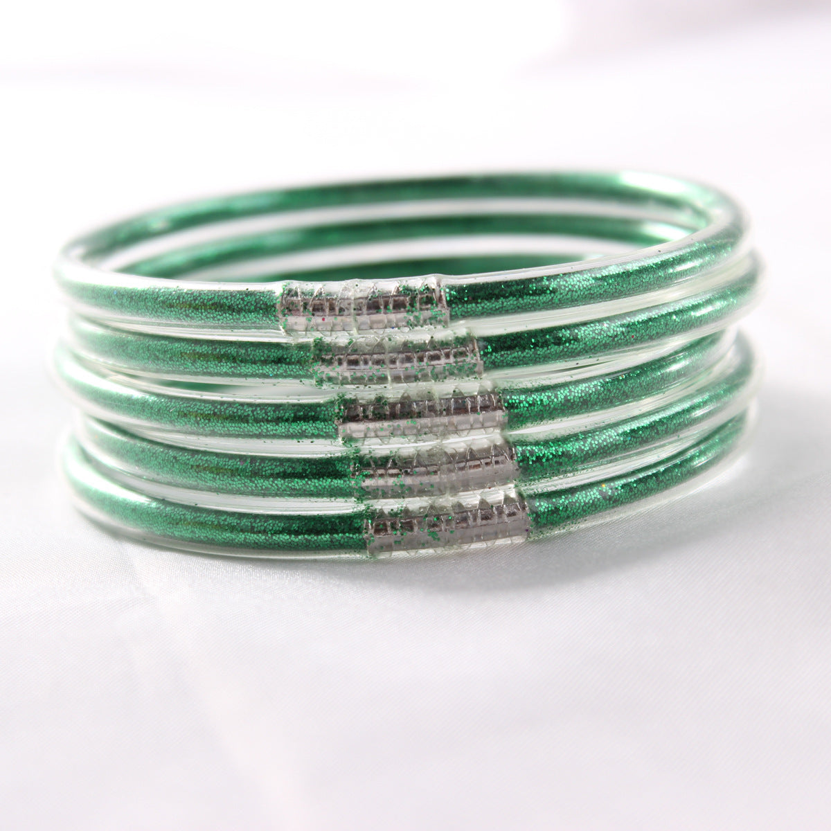 5-Layer Transparent Silicone Tube Pvc Gold Powder Bracelet with Silver Stopper Style Jelly Bangle Women's Bracelet Mixed Batch
