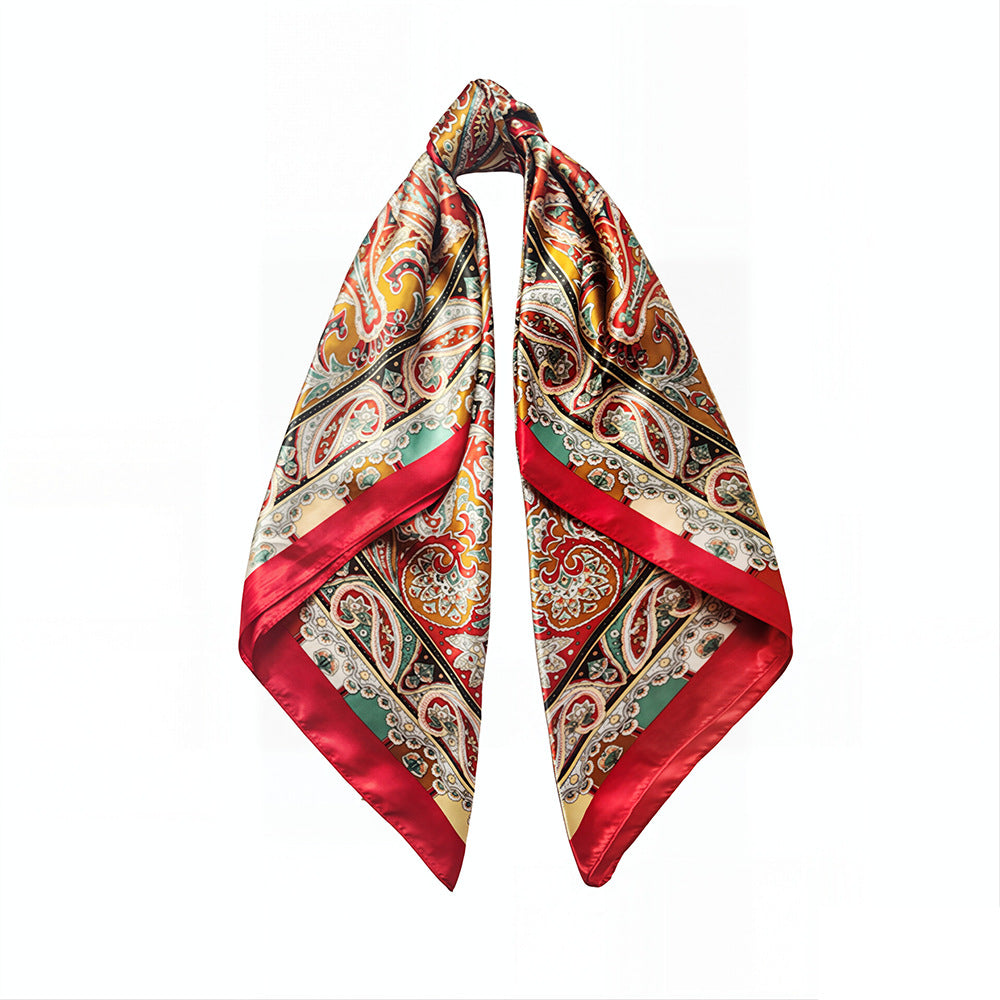 90cm Paisley Silk Scarf for Women, Trendy and Versatile, European and American Style, Imitation Silk Paisley Headscarf Wholesale