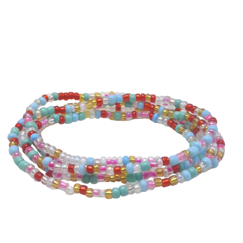 Body Chain with Glass Seed Beads, Fashionable Magic Hand Fish Pendant Accessories, Elastic Handmade Beaded Jewelry Waist Chain