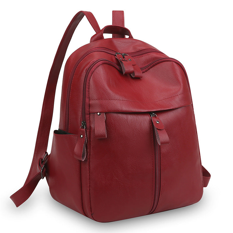 Cross-Border Multi-Purpose Pu Backpack, Casual Large-Capacity Retro Korean Style Fashion Outdoor Versatile Women's Backpack, Simple Design