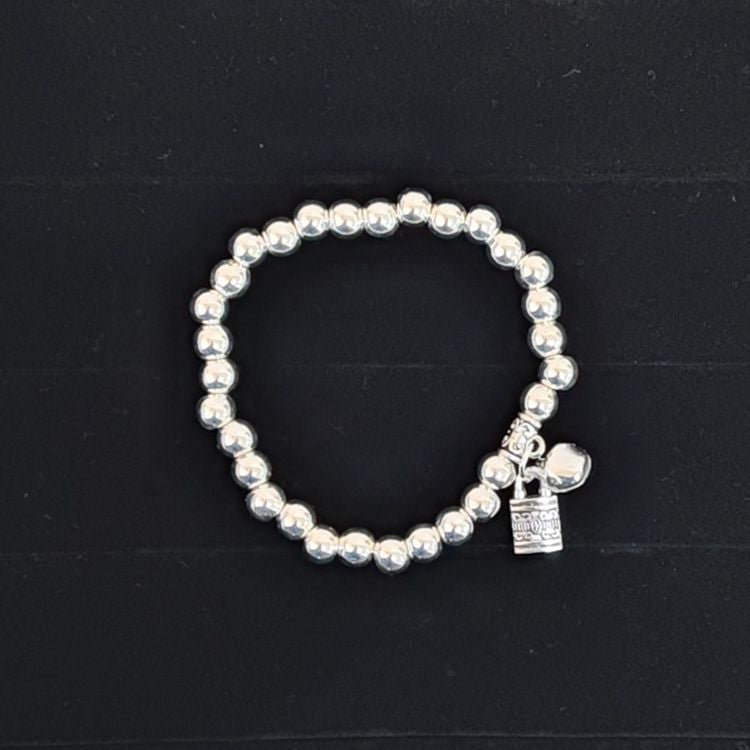 Beaded Lucky Cat Bracelet, Silver-Plated Bracelet with Round Beads, Elastic Cord Handmade Beaded Bracelet from Yunnan, Guizhou, and Sichuan, Auspicious Elephant Bell