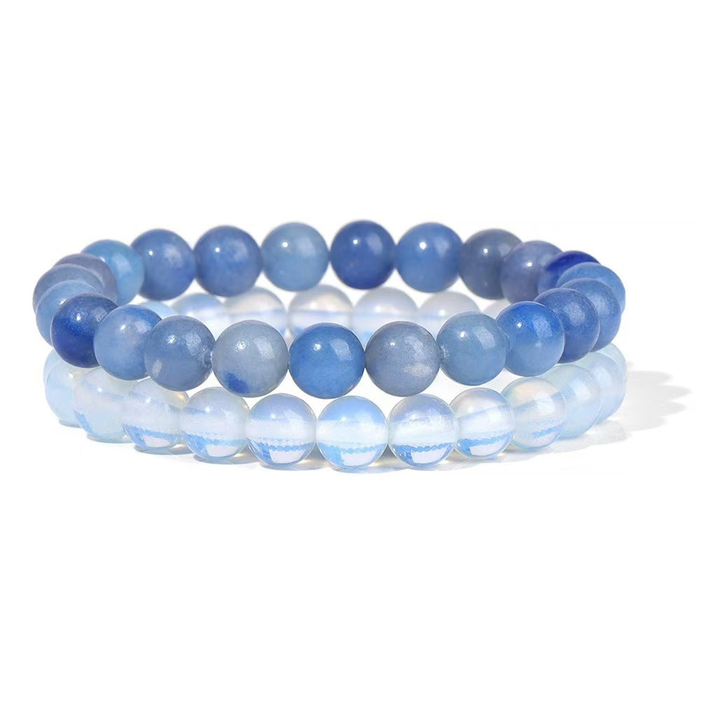 New European and American Trendy Jewelry: Gravel Bead Bracelet, Pink Crystal, Tiger Eye, Agate Stone Combination Set, Elastic Bracelet
