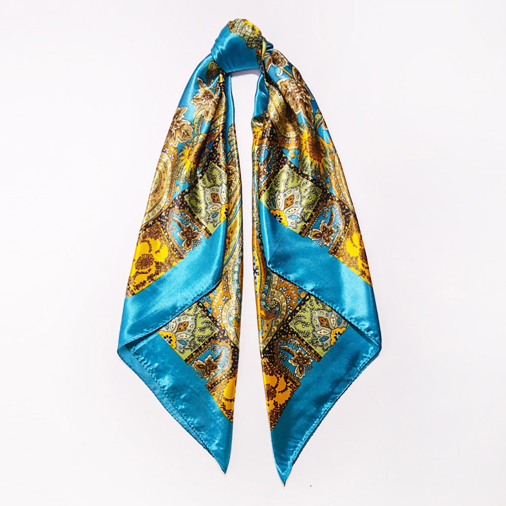90cm Paisley Silk Scarf for Women, Trendy and Versatile, European and American Style, Imitation Silk Paisley Headscarf Wholesale