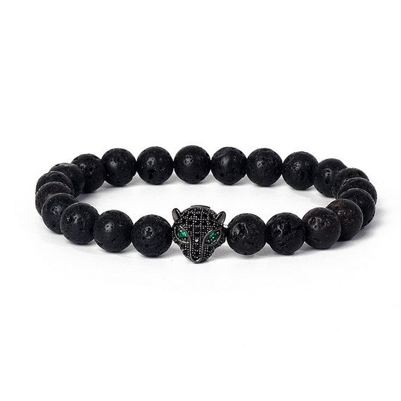 8mm frosted stone  zircon leopard head volcanic stone synthetic turquoise weathering agate beaded bracelet c46