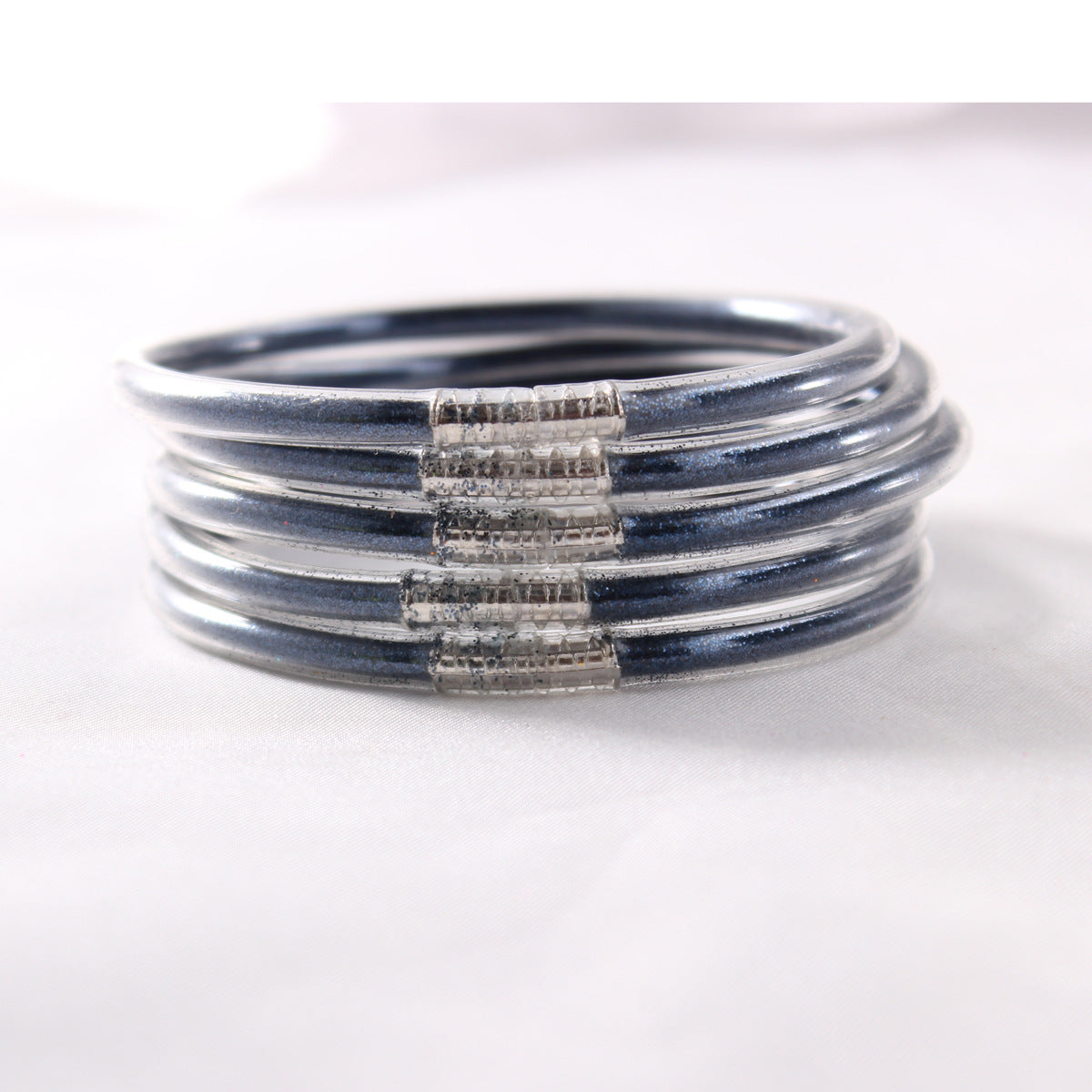 5-Layer Transparent Silicone Tube Pvc Gold Powder Bracelet with Silver Stopper Style Jelly Bangle Women's Bracelet Mixed Batch