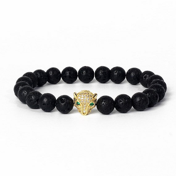 8mm frosted stone  zircon leopard head volcanic stone synthetic turquoise weathering agate beaded bracelet c46