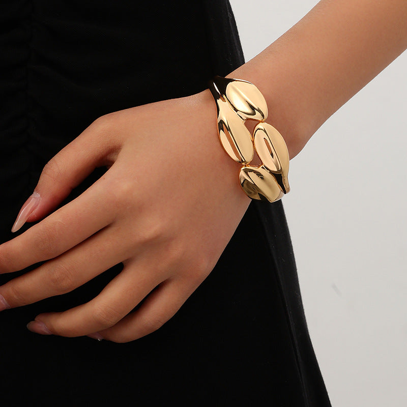 European and American Cross-Border Popular Bracelets Ins Normcore Asymmetrical Wave Pattern Bracelets Metal Glossy Bracelets Women's Jewelry