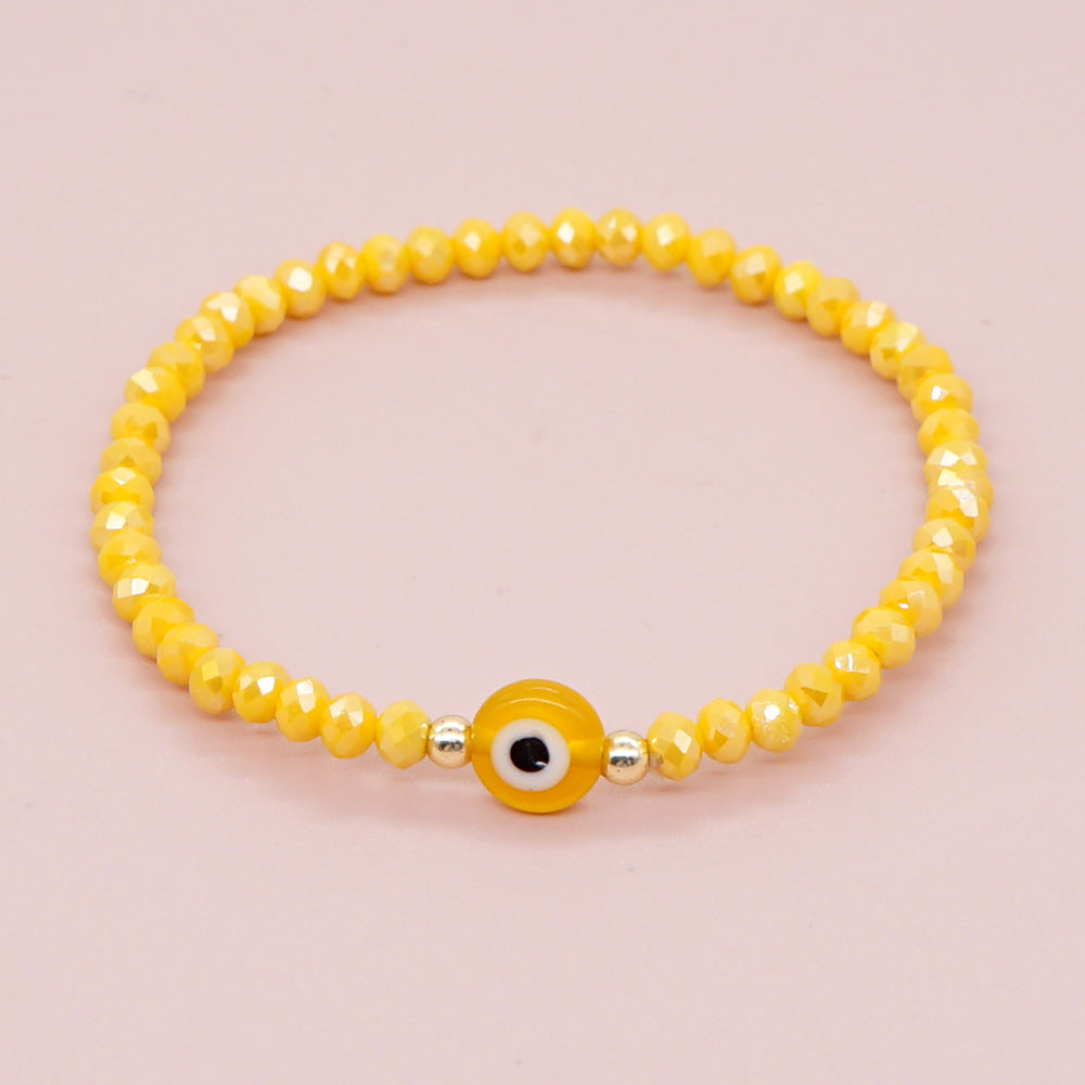 Cross-border special for European and American fashion cut crystal beads glass beaded glaze evil eye elastic bracelet for women