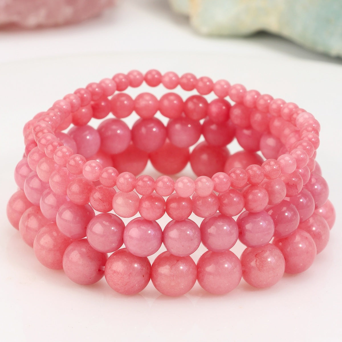 European and American Hot-Selling Handmade Natural Stone Beaded Bracelets for Men and Women, Tourmaline Pink Crystal Elastic Bracelets, Cross-Border Jewelry